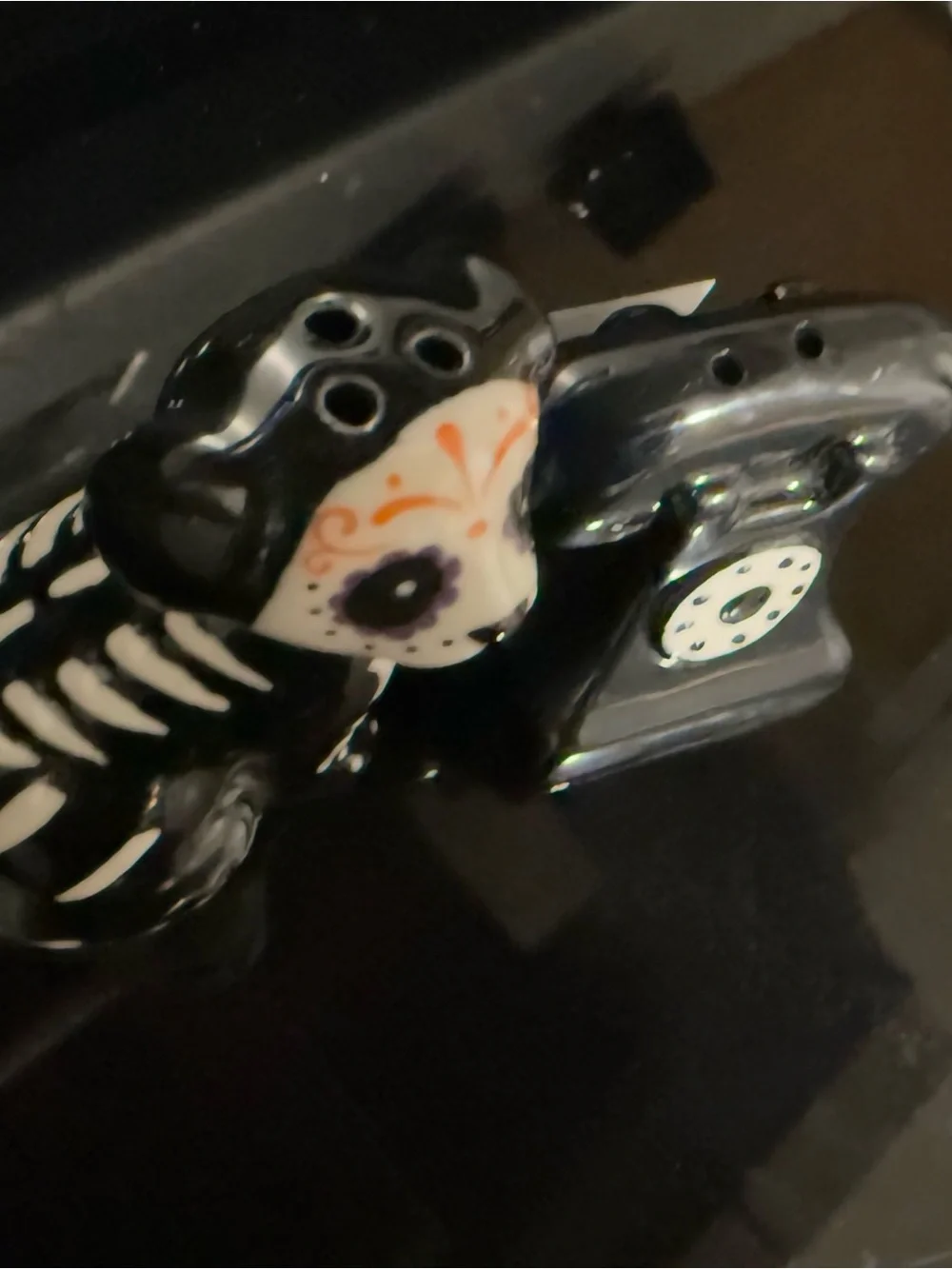 Mini Halloween Salt and Pepper Shakers- dia de Los Muertos and goth retro phone